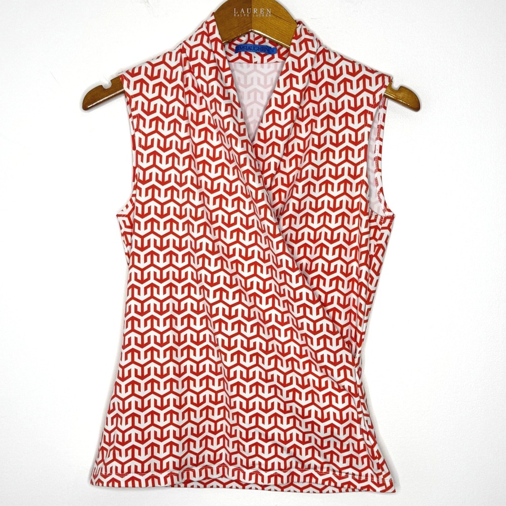 J. McLaughlin Faux Wrap‎ Sleeveless Top Small Orange/White